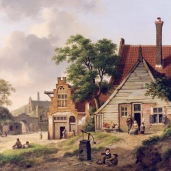 A Dutch Village Scene with Figures
